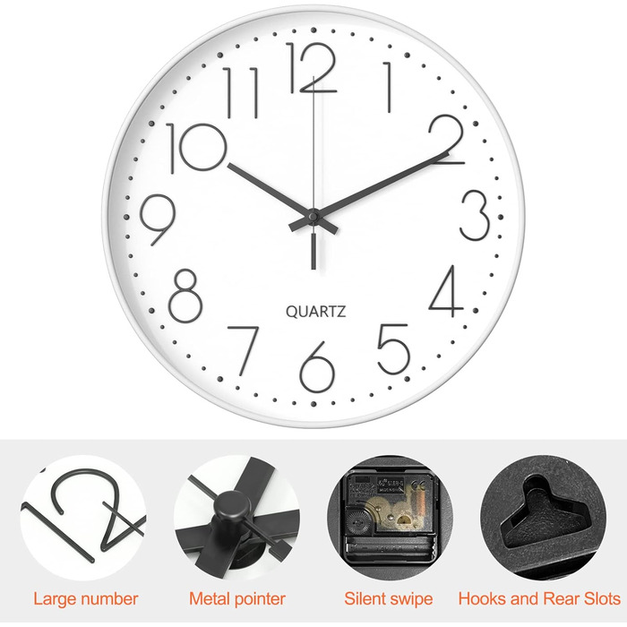 Настінний годинник Uootach, 30 см (12 дюймів), сучасний настінний годинник (білі чорні символи)
