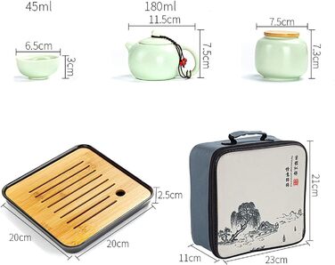 Набір для чаювання Кунг-фу, керамічний чайник з 4 чашками, скарбничка для чаю та піднос, ідеальний подарунок для розсипного чаю, зеленого чаю, та подорожей
