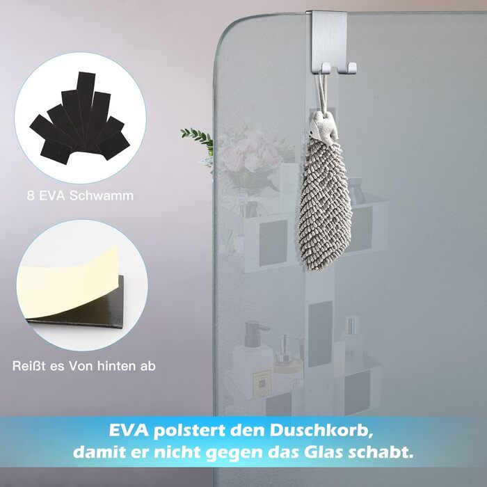 Підвісна полиця для душу, душова стійка з нержавіючої сталі SUS304, не потребує свердління для безрамних скляних дверей, тримач для шампуню та гелю для душу (стиль A (сріблястий))