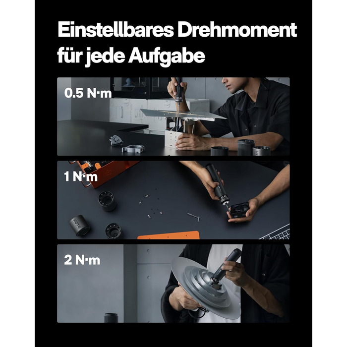 Електричний Шуруповерт з Інтелектуальним Дисплеєм, 6 Режимів Моменту (0.5-6 Нм), Набір Біт 1/4 (30 шт.), Акумулятор 2000 мАг, USB-C, для Електроніки та Домашнього Ремонту