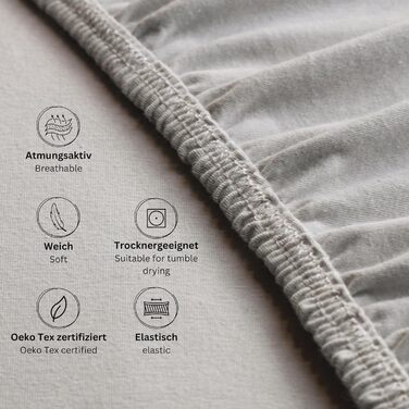 Простирадло Esprit з бавовняного джерсі 180x200 на пружинний матрац 200x200 сірого кольору - Розкішне простирадло на резинці 200x220 см готельної якості для матраців висотою до 30 см - Дихаюче та постільна білизна Oeko-Tex сірого кольору 180x200 см - 210x