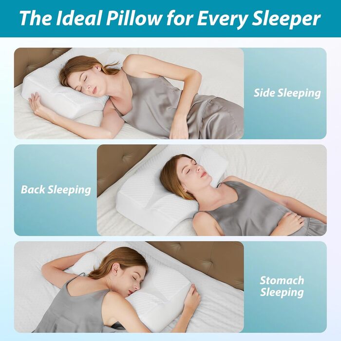 Ортопедична подушка для шиї HOMCA, ергономічна подушка з піни з ефектом пам&39яті, ортопедична подушка для підтримки шиї та шийного відділу хребта, біла, 61 x 41 x 9 см/11 см