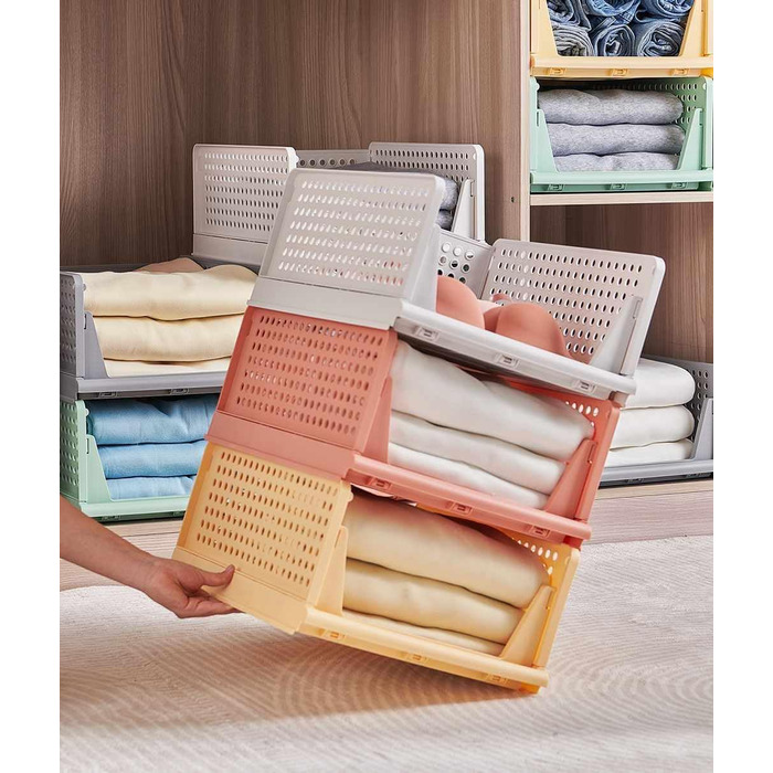 Елементний штабельований складний гардероб для зберігання ящиків шафа-органайзер ящик пластикові ящики для зберігання для дому спальня кухня 4 кольори та білий, 8-