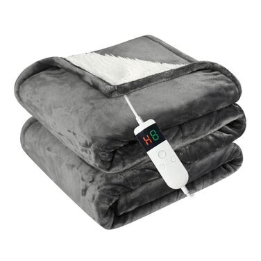 Ковдра з підігрівом та автоматичним вимкненням, 130x180 см, 10 налаштувань температури, 8-годинний таймер автоматичного вимкнення, захист від перегріву, фланелева ковдра з підігрівом, можна прати в пральній машині, для дому та офісу, темно-сіра, 130 x 180