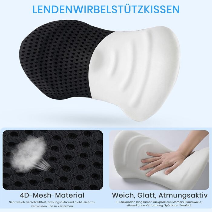 Поперекова опорна подушка для офісних крісел та автомобільних крісел, подушка для спини з піни з ефектом пам&39яті з регульованим ремінцем, ергономічна поперекова опорна подушка для автомобільних крісел та офісних крісел, чорна