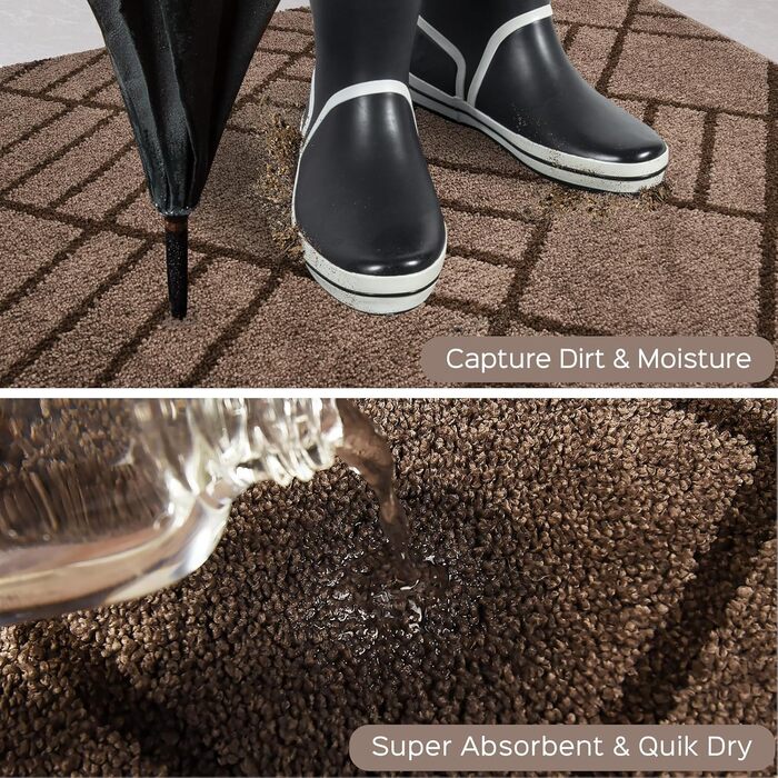 Килимок для входу 60 x 90 см, килимок, що миється, килимок для внутрішнього використання, нековзний килимок для дверей, килимок для коридору, ванної кімнати, кухні, спальні, сіро-коричневий, 60 x 90 см (прямокутний)