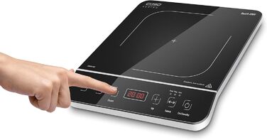 Одна індукційна варильна поверхня, 2000 Вт, автоматичне визначення горщика, 10 рівнів температури, 10 рівнів потужності, таймер до 180 хв, склокерамічна поверхня, температура приблизно 60 240 C Одинарна індукція Чорний, Сріблястий, 2000 -