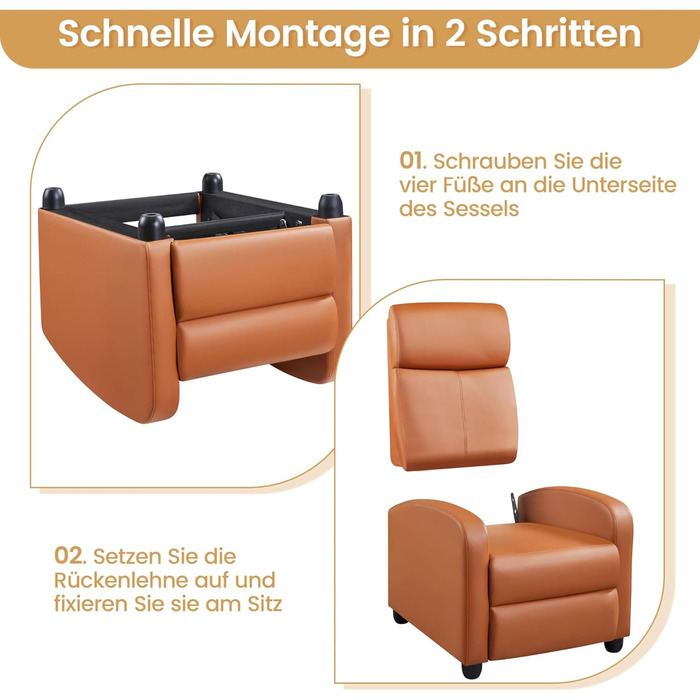 Крісло-реклайнер Yaheetech Recliner для телевізора з функцією відкидання, м&39яке крісло зі штучної шкіри, регульоване одномісне крісло-реклайнер для вітальні, спальні, домашнього кінотеатру, помаранчевої штучної шкіри