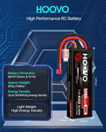 Акумулятор 2S LiPo Акумулятор 7,4V 5200mAh 80C Твердий корпус з Deans Plug Запасна батарея для RC Автомобіль Вантажівка Heli Літак Рок Гусеничний Літак Літак Вертоліт RC Автомобіль Вантажівка Човен (2 Packs)