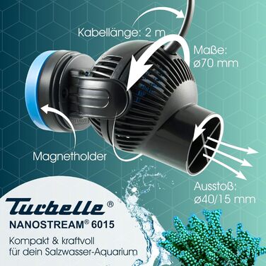 Циркуляційний насос Tunze Turbelle nanostream 6015 I Насос з витратою 1800 л/год I Пропелерний насос з магнітним тримачем та безшумним затискачем для скла товщиною до 12 мм I Водяний насос для акваріумів