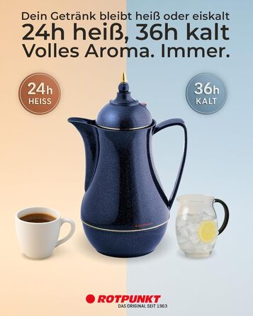 Ізольований графин ROTPUNKT 1 л - кавник преміум-класу, виготовлений у Німеччині Зберігає напої гарячими до 24 годин Ізольований графин для кави та чаю (Sema 911, Sparkling Nightsky)