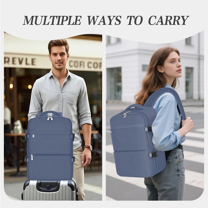 Рюкзак для ручної поклажі Ryanair 40x30x20, невеликий дорожній рюкзак, ручна поклажа, дорожній рюкзак для Ryanair, Easyjet та Wizz Air з відділенням для ноутбука та кишенею проти крадіжки, D-синій