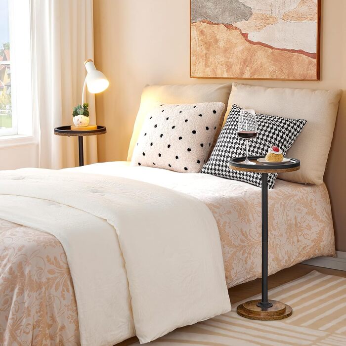 Круглий журнальний столик HOOBRO, коктейльний столик, бістро-стіл для невеликих приміщень, вітальні, спальні, рустикальний коричневий та чорний EBF168BZ01 темно-коричневий чорний