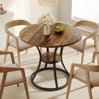 Круглий обідній стіл Tribesigns, кухонний стіл для їдальні та вітальні, обідні столи 80 см для 2-4 осіб, невеликий обідній стіл з місцем для зберігання та металевою основою, рустикальний коричневий (лише стіл)