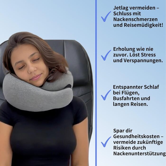 Дорожня подушка Dreamjoys для літаків, подушка для шиї для подорожей, дорожня подушка, подушка для літака, дорожня подушка з піни з ефектом пам&39яті, подушка для сну для літаків, ідеально підходить для подорожей автомобілем або поїздом, світло-сіра - 1.0