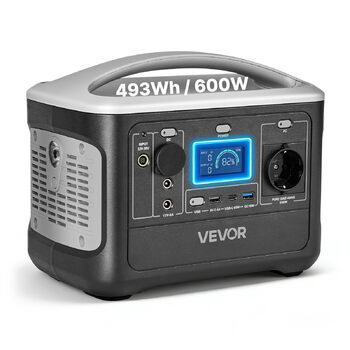 Портативна електростанція VEVOR 600Вт, сонячний генератор 493Втгод з LiFePO4 акумулятором та 7 виходами, для дому, кемпінгу та автодомів (без сонячної панелі)