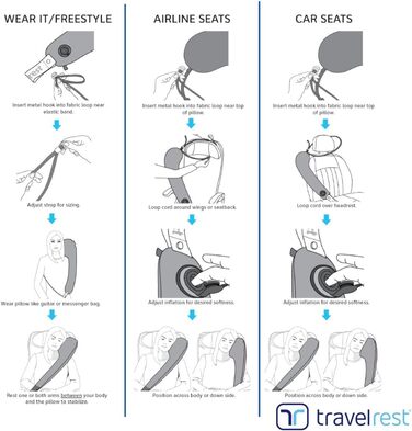 Travelrest Ultimate Travel Pillow for Neck and Body, Airplane and AutoSite, Inflatable, Space Pillow, for Sleeping on Long Flights, Nops on Road Trips, for Traveling in Car and Bus, Grey, Travelrest Ultimate Travel Pillow for Neck and Body, Airplane and A