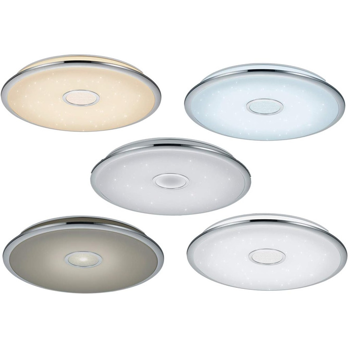 Стеля LED-світильник Trio Leuchten Osaka 678710006, хром, білий акрил з ефектом зоряного неба, 100 Вт, дистанційне керування, регулювання яскравості та кольору світла, функція нічника, діаметр 65 см