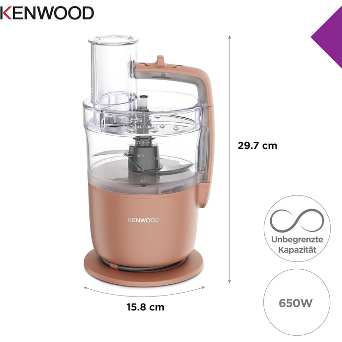 Кухонний комбайн Kenwood MultiPro Go FDP22.130RD подрібнення, нарізка, тертя, пюре та заміс, 360 Express Serve, чаша 1,3 л, ніж для замісу, диск 4 мм, 650 Вт, колір теракотовий