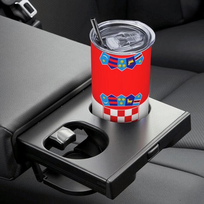 Кухоль з прямою трубочкою, дизайн Прапор Республіки Хорватія, друкований, дорожній кухоль, підходить для кемпінгу, офісу та дому, 590 мл