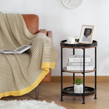 Промисловий 3-ярусний журнальний столик, вінтажний круглий журнальний столик із міцним металевим каркасом, для вітальні, спальні та балкону (колір рустик-коричневий)