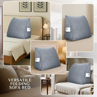 Ортопедична клиноподібна подушка - Ергономічна спинна подушка для ліжка та дивана зі знімним чохлом, ідеально підходить як подушка для читання та спинка (темно-сіра, 45x20x35 см)