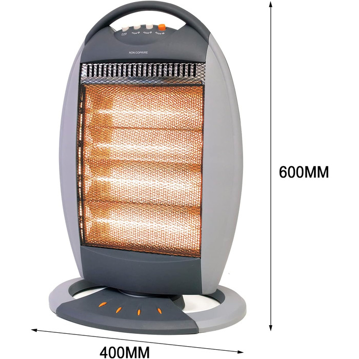 Електричний обігрівач, коливальний галогенний обігрівач, 3 рівні потужності, безшумна коливання, корпус з холодним покриттям, система захисту від нахилу, тепловий захист, 1200 Вт