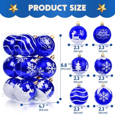 Різдвяні ялинкові прикраси у вигляді синіх та білих кульок 12 шт Joiedomi