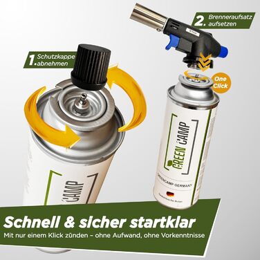 Газовий пальник GREEN CAMP з картриджем 227 г Зварювальний пальник, макс. температура 1300C Паяльна лампа з п&39єзорозпалом Кухонний пальник Бунзена (4 газові картриджі)