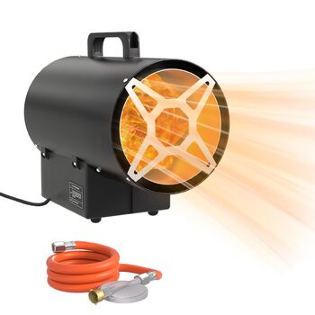 Газовий обігрівач на пропані потужністю 10 кВт для використання всередині приміщень, газовий вентилятор-обігрівач з редукційним клапаном 700 мбар, продуктивністю 320 м/год, газовий радіаційний обігрівач для будівельних майданчиків, вентильованих складськи