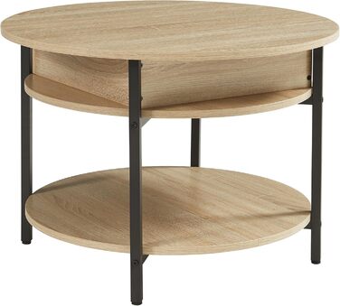 Круглий журнальний столик з підйомною стільницею, стіл для вітальні Kanda з місцем для зберігання, Ø70 x 49 см, невеликий столик з регульованою висотою та металевим каркасом, під дуб