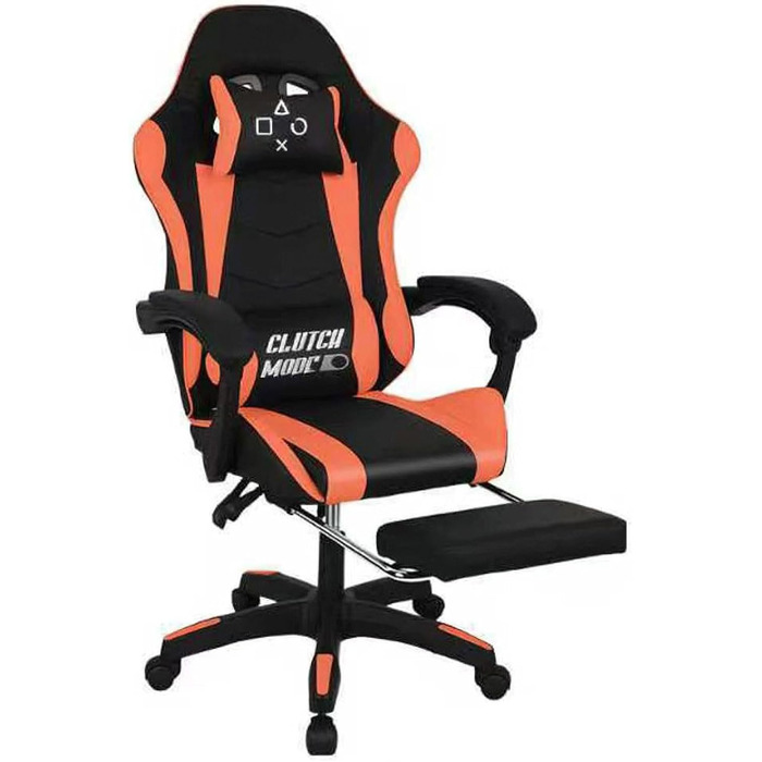 Ергономічне ігрове крісло FRANKYSTAR Clutch, офісне крісло з поперековою подушкою, підголівником та підставкою для ніг з ПВХ, чорного та червоного кольорів