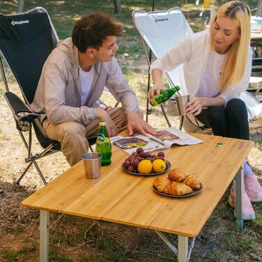 Складаний кемпінговий стіл KingCamp з бамбука, регульована висота (45/52/65 см) для 4-6 осіб, складний кемпінговий стіл з сумкою для перенесення, вантажопідйомність до 80 кг, 100 x 65 см, 3 фіксовані рівні висоти 100 x 65 см