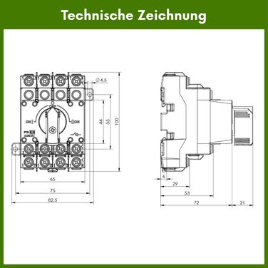 Аварійний вимикач живлення Merz - 63A - 4-полюсний вимикач навантаження - аварійний режим відключення мережі - компактний вимикач живлення (лише 4TE), включаючи вбудований місток (перемикач 63A)