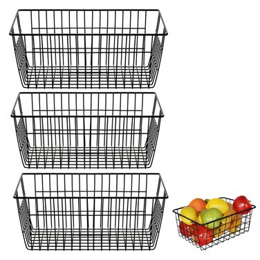 Набір дротяних кошиків для зберігання з 3 предметів, маленький металевий кошик, кошик для ванної кімнати, настінний залізний кошик, дизайн з відкритою дротяною сіткою, сітчастий кошик для зберігання для офісу, кухні, ванної кімнати, 28x22x12 см (чорний)