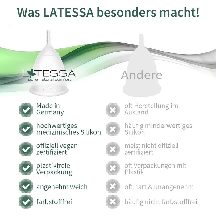 Менструальна чаша LATESSA, тест дуже хороший, зроблено в Німеччині, без бісфенолу А, менструальна чаша, менструальна чаша, менструальна чаша, менструальна чаша, альтернатива тампонам і прокладкам, розмір L, велика