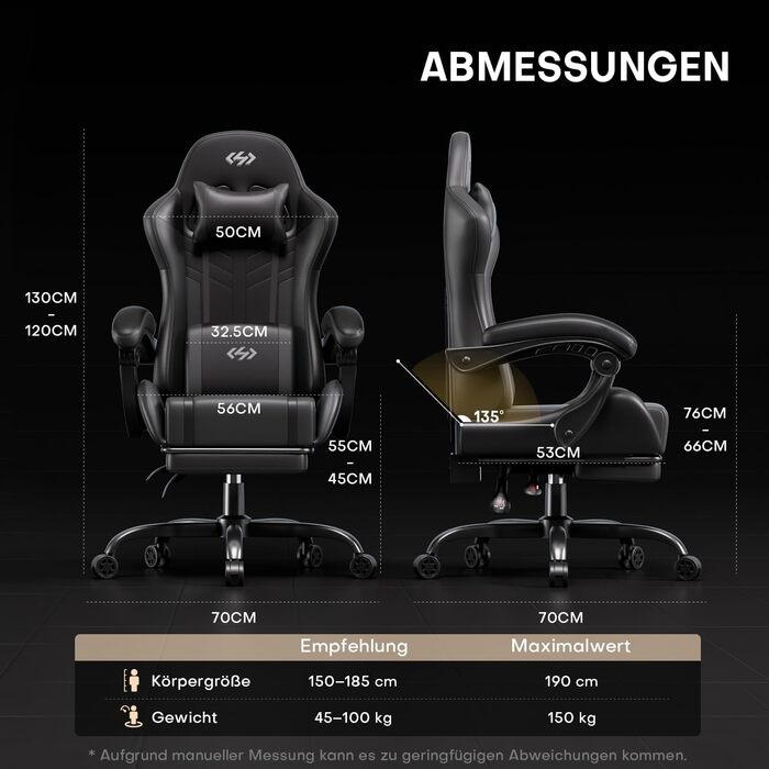 Ігрове крісло з функцією масажу, ергономічне ігрове крісло, гоночне ігрове крісло з підставкою для ніг, підголівником та масажною поперековою подушкою, м&39яке комп&39ютерне крісло, вантажопідйомність 150 кг, чорно-сіре