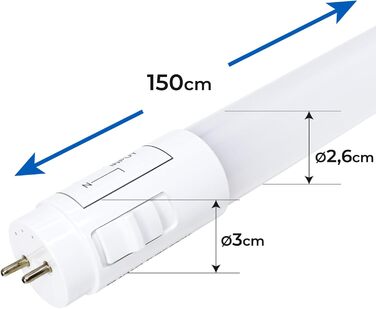 Пакет із 2 світлодіодних трубок 150 см, 24 Вт, CCT (селектор кольору теплий білий, нейтральний білий або холодний білий), 2900 люмен, стартер в комплекті, стандарт T8