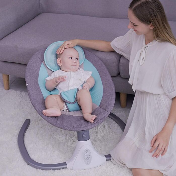 Дитяче крісло-гойдалка Baby Bouncer для 0-12місяців 3-12 кг, вбудований MP3-плеєр на 12 музичних інструментів, електричні дитячі гойдалки з музикою, складні, знімні та миються (синій)