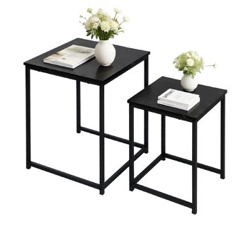 Журнальний столик BIGTREE, комплект із 2 шт., сучасний диван-столик, стіл для вітальні з дерева, столики, що складаються один на одного, квадратний/чорний