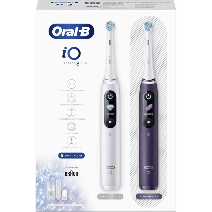 Набір Oral-B з 2 електричних зубних щіток iO 8, білий/фіолетовий, 2 шт. и білий і фіолетовий