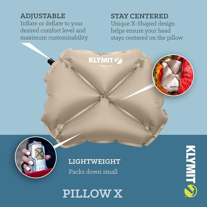 Надувна подушка для кемпінгу та подорожей Klymit Pillow X кольору койота та піску