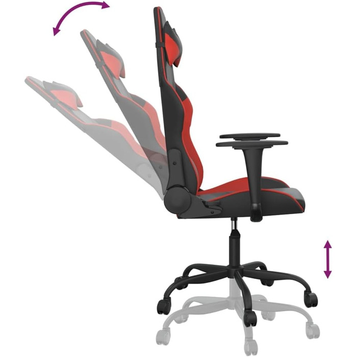 Геймерське крісло, чорно-червона штучна шкіра, з регульованою спинкою та висотою, офісне крісло з поворотом на 360 градусів, коліщатками для надійної стійкості та з міцного матеріалу, 37 x 45 см (Ш x Г), червоне