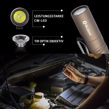 Міні-світлодіодний ліхтарик OLIGHT I3T, 180 люменів, радіус дії 60 м, невеликий ліхтарик із перемикачем на хвостовій частині, водонепроникний IPX8, батарея AAA, для кемпінгу, полювання, на відкритому повітрі та в надзвичайних ситуаціях (коричневий колір п