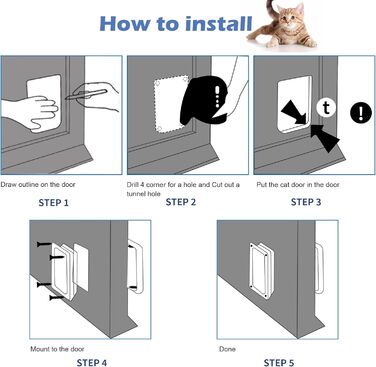 Котячі дверцята Wordcam XL, міцні котячі дверцята для внутрішніх та зовнішніх дверей, 4-стороннє замикання, дверцята для котів, кошенят, собак вагою до 11,3 кг, легке встановлення, водонепроникні (чорні)