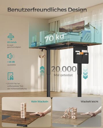 Електричний письмовий стіл SONGMICS з регульованою висотою, 160 x 70 см, безступінчасте регулювання, функція пам&39яті з 4 рівнями висоти, вінтажний коричневий - матово-чорний LSD026X01 160 x 70 см вінтажний коричневий чорно-чорний