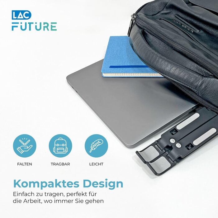 Підставка для ноутбука LAC FUTURE, 10 рівнів регулювання, вентильована з охолодженням, для MacBook Pro/Air, Dell, HP (10-15,6) - чорний пластик, 10 позицій