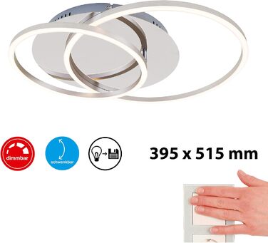 Стеля LED-світильник Briloner Leuchten, димний, з функцією пам'яті, поворотний, 3200 Лм, хром-алюміній, діаметр 30 см