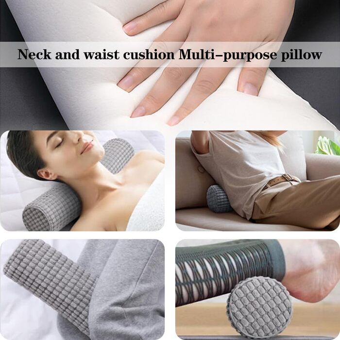 Подушка для шиї з чохлом, дорожня подушка 145 см з піни з ефектом пам&39яті, плюшева подушка для шиї з точковим покриттям, яку можна прати, для полегшення болю в шиї, подушка для шиї для домашнього офісу, для подорожей, йоги, круглий циліндричний сірий