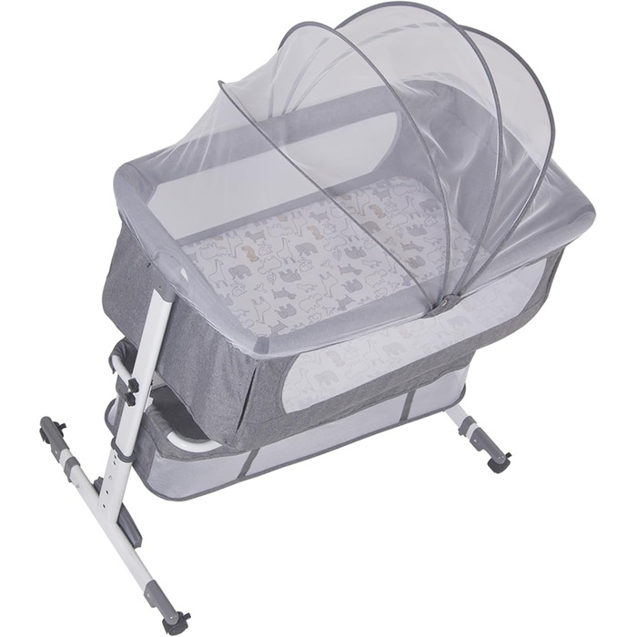 Дитяче ліжечко homewell Baby Bed Crib, дитяче ліжко та колиска 2 в 1, пружинне ліжко Baby Box, дитяче ліжко з колесами, москітна сітка, сумка для зберігання та матрац, регульована висота (модель 1 сірого кольору)